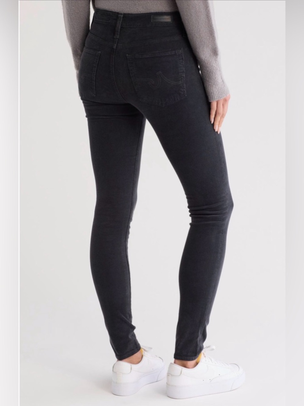Ag Adriano Goldschmied The Farrah High Rise Black Corduroy Skinny Jeans Size 26